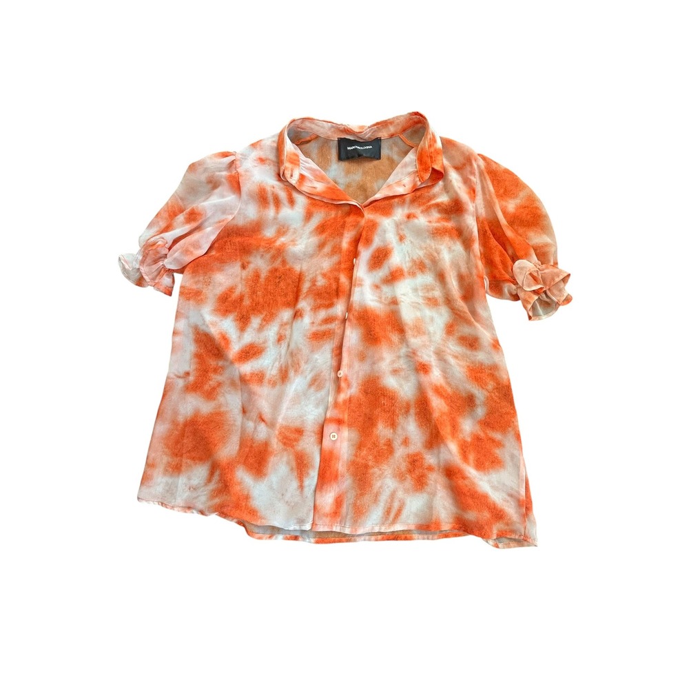 MarcoBologna Orange Tie Dye Puff Sleeve Button Down Shirt Resortwear Size US 34